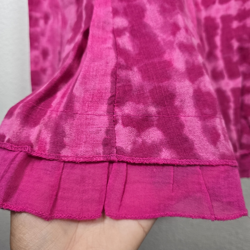Allegra Masetti Firenze Dress Size Small Linen Tank Pink Mineral Wash Ruffle Hem - Picture 6 of 8